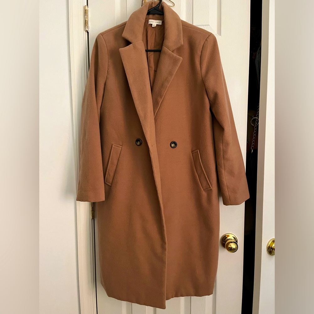 Camel knee-length peacoat